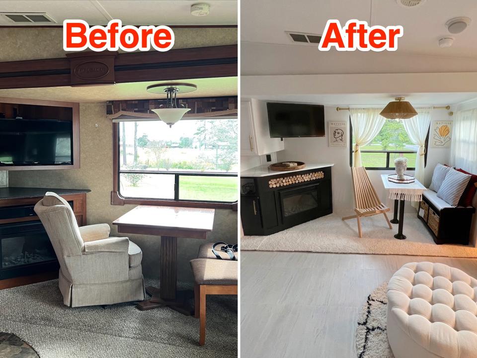 Before and after photos show the RV den