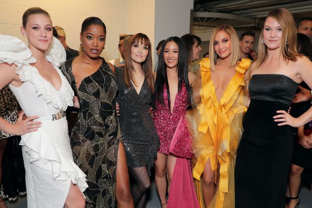 <p>Eric Charbonneau/Getty</p> (Left-right:) Lili Reinhart, Keke Palmer, Lorene Scafaria, Constance Wu, Jennifer Lopez and Julia Stiles at the 'Hustlers' premiere in 2019