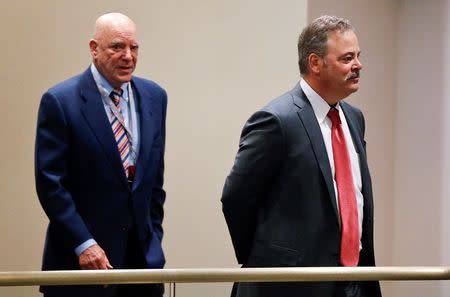 Jan 12, 2016; Houston, TX, USA; Houston Texans owners Bob McNair and Cal McNair enter the 2016 NFL Owners meeting at the Westin Houston in Houston, TX. Mandatory Credit: Thomas B. Shea-USA TODAY Sports