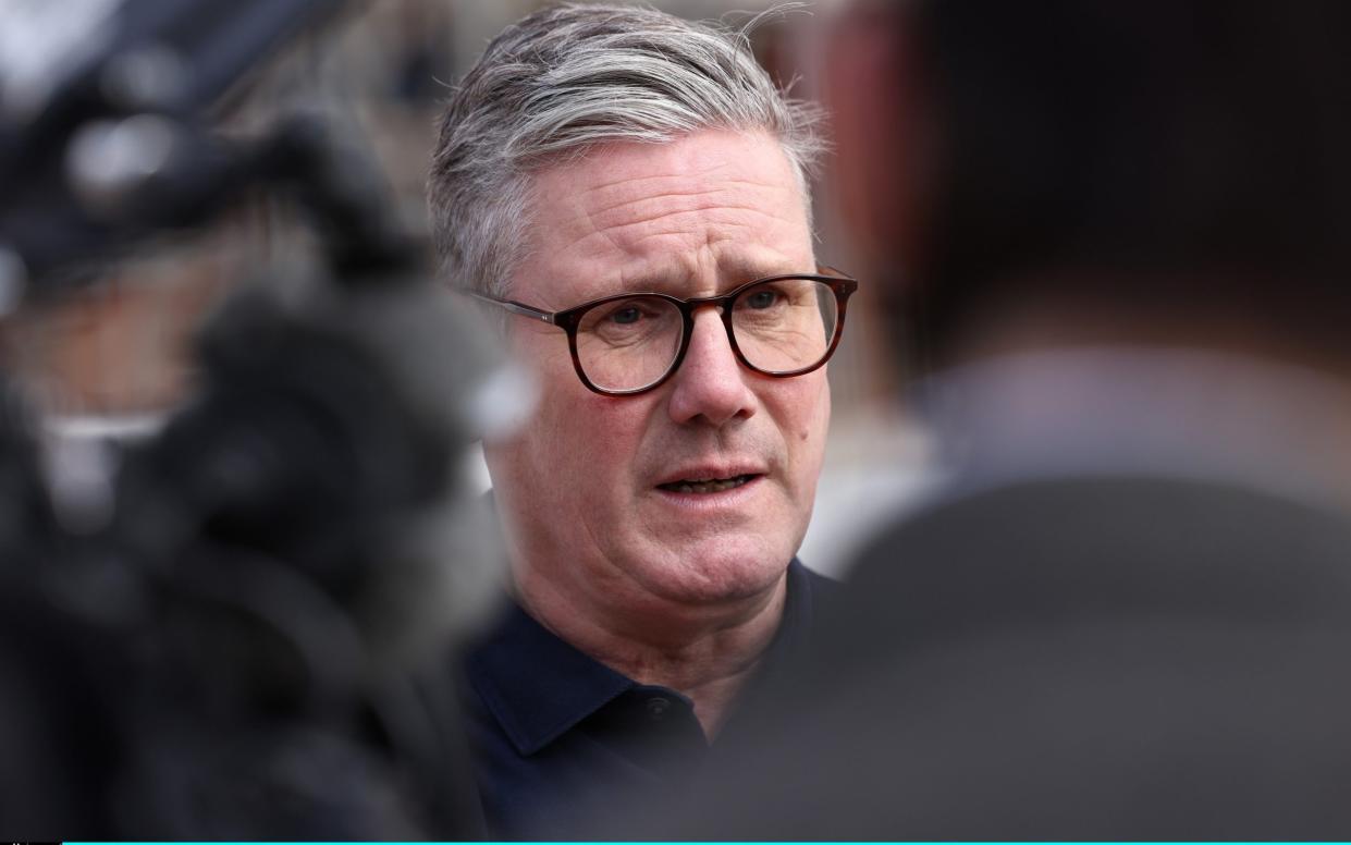 Sir Keir Starmer, the Labour leader, is pictured today during a visit to a housing development in Derby