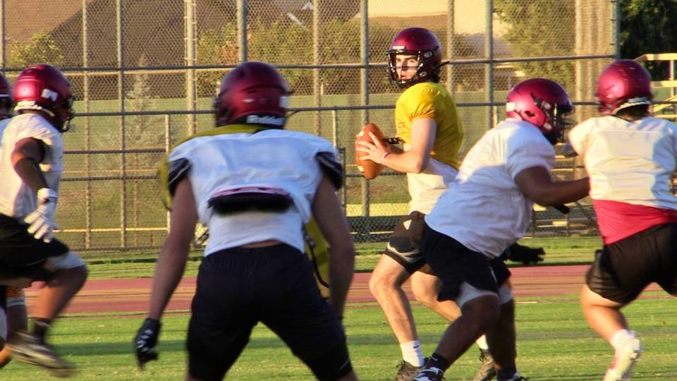 Quarterback Tyler Patrick at Clovis West football practice.