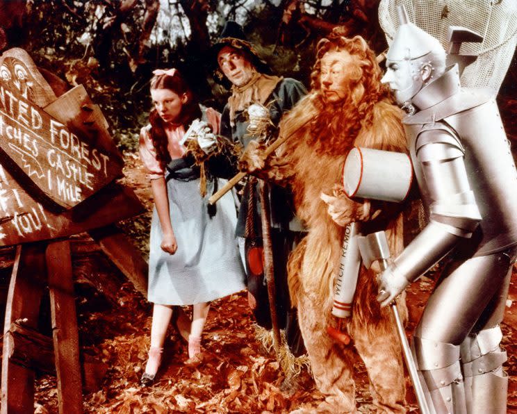 Dorothy with the Scarecrow, the Cowardly Lion, and the Tin Man in <em>The Wizard of Oz.</em> (Photo: Getty Images)