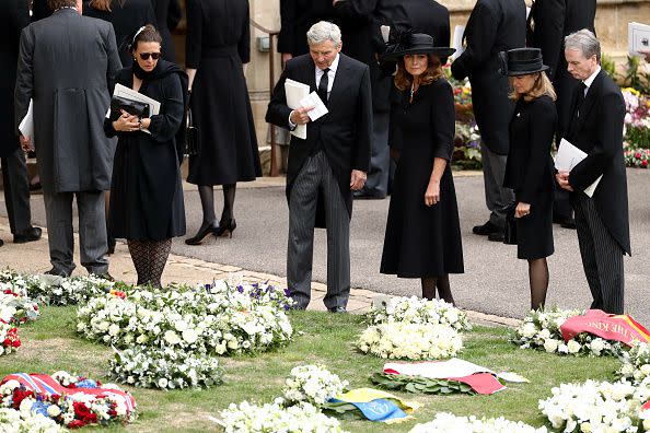 WINDSOR, ENGLAND - SEPTEMBER 19: Michael Middleton and Carole Middleton arrive at Windsor Castle and pay their respects ahead of the Committal Service for Queen Elizabeth II on September 19, 2022 in Windsor, England. The committal service at St George's Chapel, Windsor Castle, took place following the state funeral at Westminster Abbey. A private burial in The King George VI Memorial Chapel followed. Queen Elizabeth II died at Balmoral Castle in Scotland on September 8, 2022, and is succeeded by her eldest son, King Charles III. (Photo by Ryan Pierse/Getty Images)