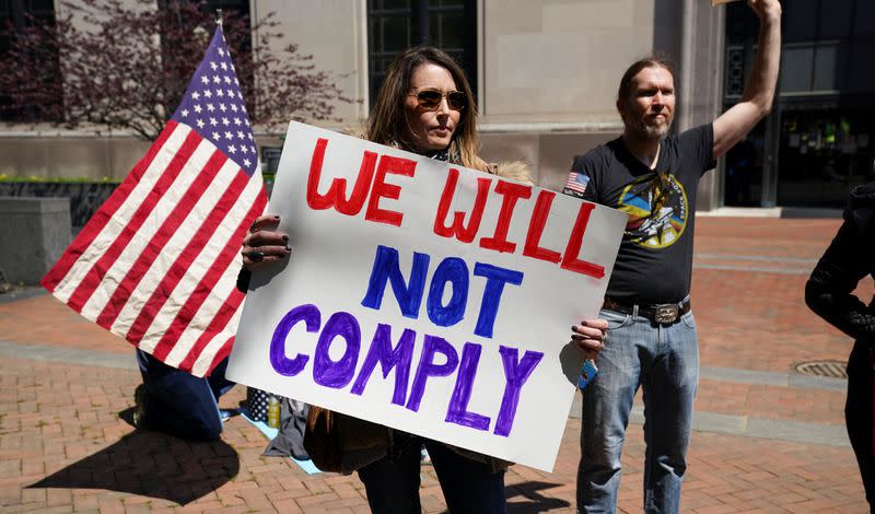 Demonstrators protest coronavirus lockdown measures in Richmond, Virginia