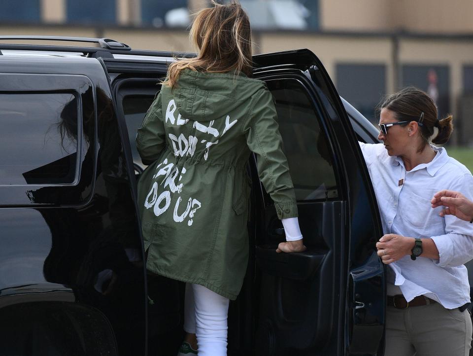 The first lady wore a controversial jacket on June 21 as she traveled to Texas. (Photo: Chip Somodevilla/Getty Images)