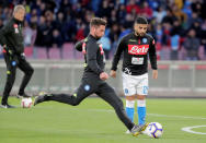 Soccer Football - Serie A - Napoli v Inter Milan - Stadio San Paolo, Naples, Italy - May 19, 2019 Napoli's Dries Mertens during the warm up as Lorenzo Insigne looks on before the match REUTERS/Ciro De Luca