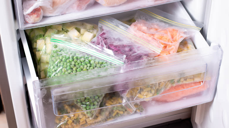 frozen vegetables in home freezer