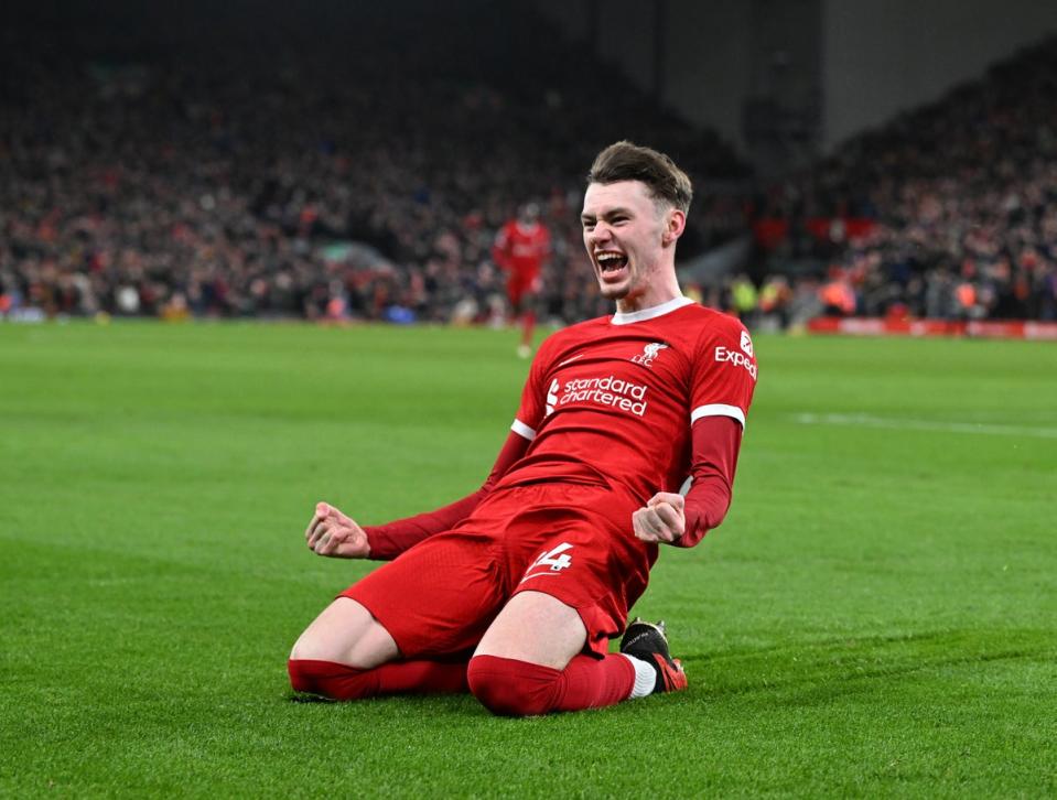 Bradley assisted twice and scored against Chelsea (Liverpool FC via Getty Images)