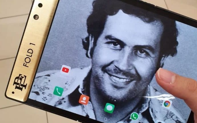 The Escobar Fold 1 was advertised with a mugshot of cocaine kingpin Pablo Escobar as the background - Escobar Inc