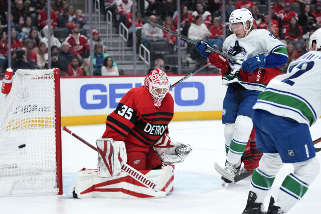 Larkin, Berggren score 2 goals apiece, Wings down Canucks