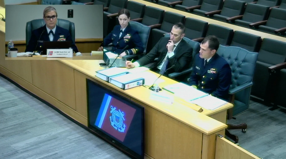 Lieutenant Commander Jonathan Duffett of the Coast Guard Office of Commercial Vessel Compliance testifies (US Coast Guard)