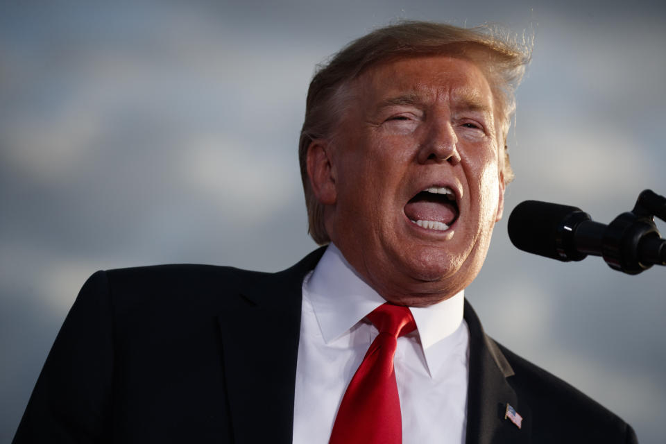 President Donald Trump speaks during a campaign rally, Monday, May 20, 2019, in Montoursville, Pa. (AP Photo/Evan Vucci)