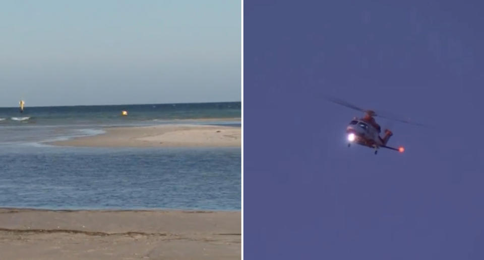 Police at the beach searching for the four missing teens.