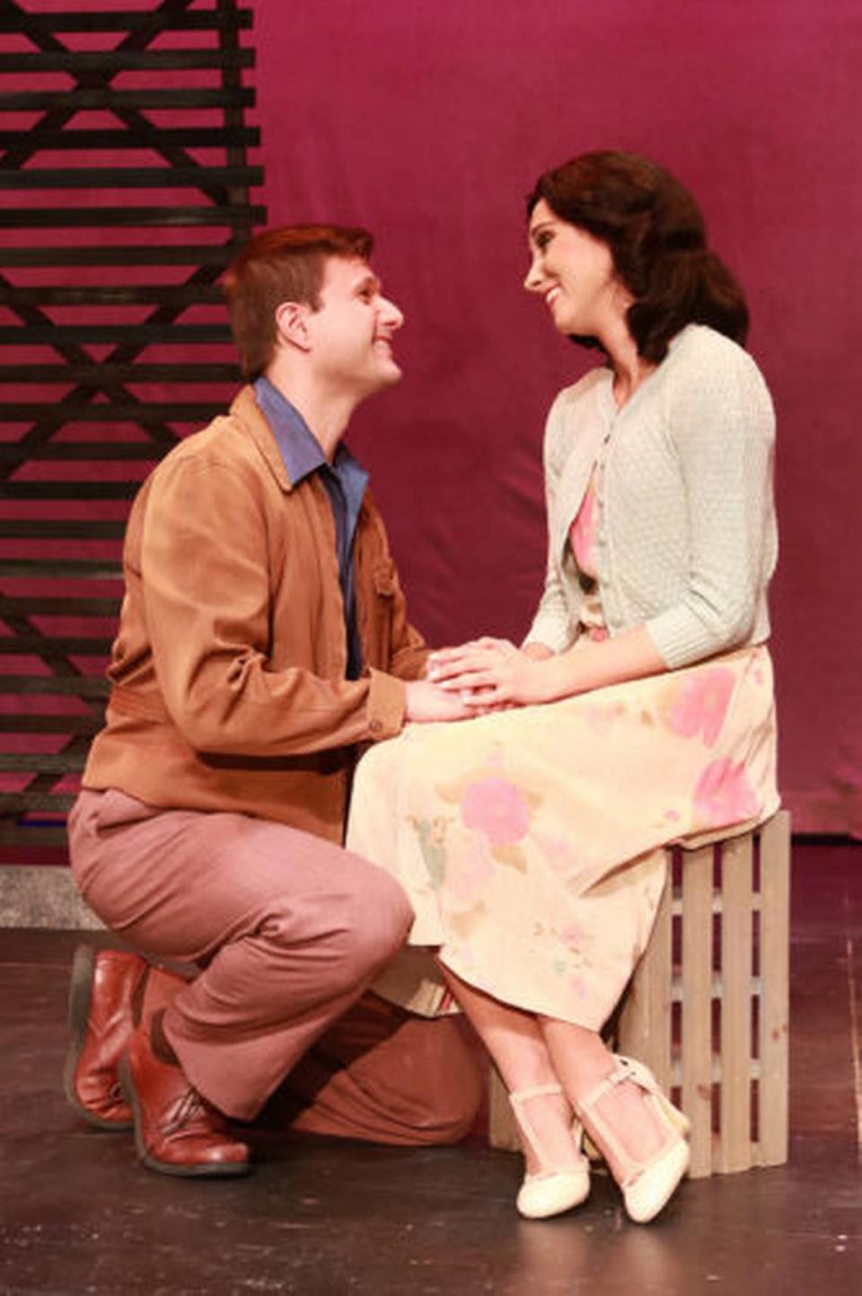 Teddy Warren as Billy Cane and Alexandra Van Hasselt as Margo Crawford discover a new dimension to their long friendship in “Bright Star” at Actors’ Playhouse (Photo courtesy of Alberto Romeu)