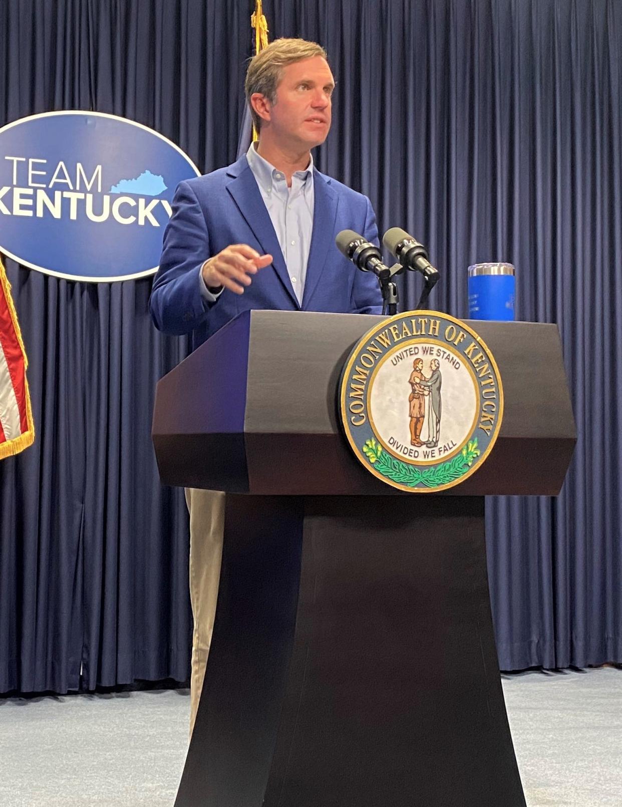 Gov. Andy Beshear during a weekly address.