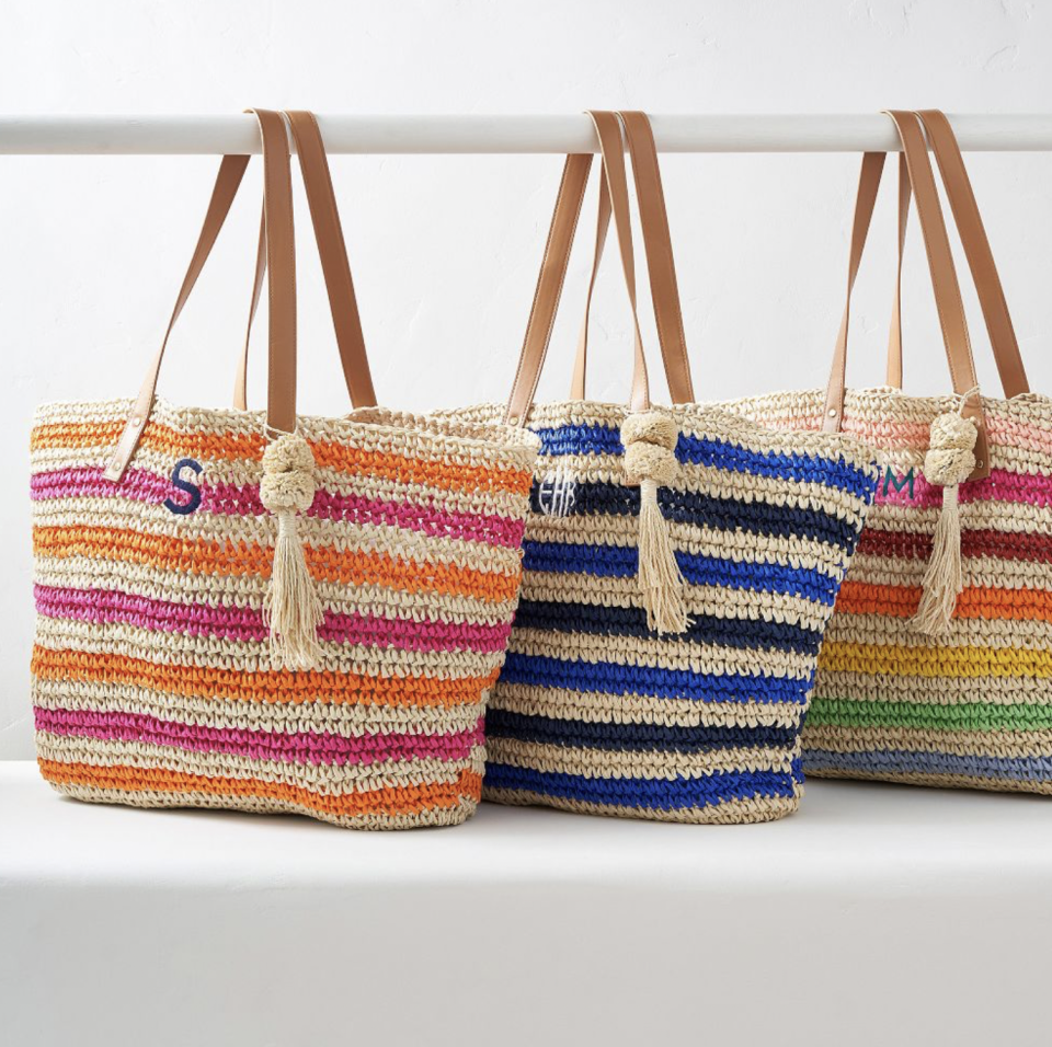 8) Colorful Stripe Straw Tote