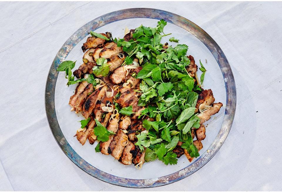 Grilled Pork Shoulder Steaks With Herb Salad