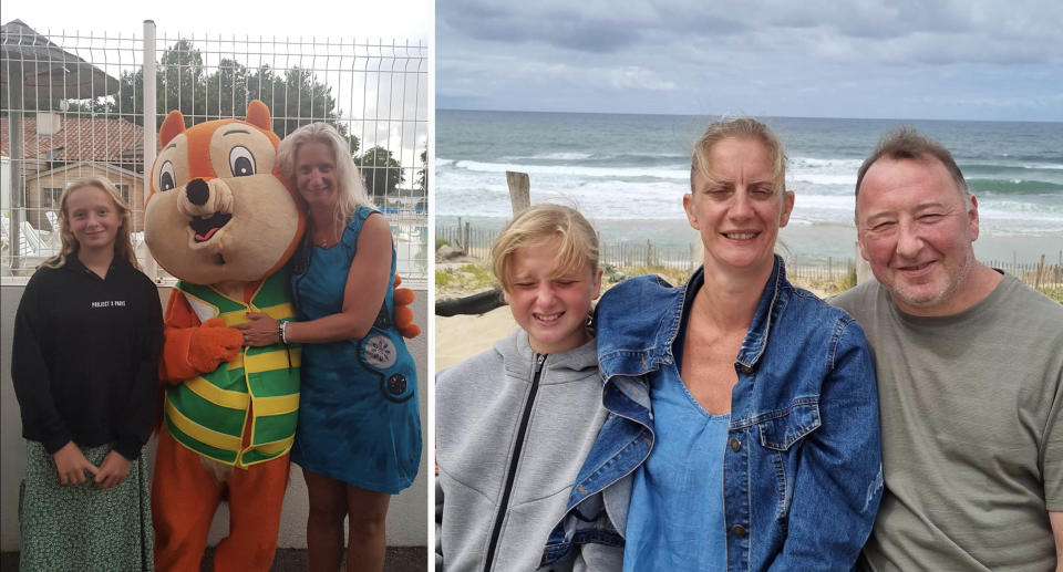 Lola Daviet's with her mum Delphine (left) and Lola with her mum, Delphine, and her dad, Johan (right).