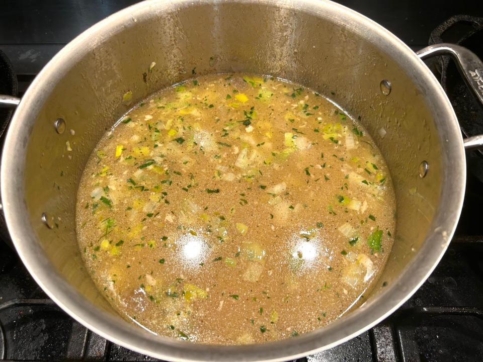 Simmering Ina Garten's chicken pot pie soup