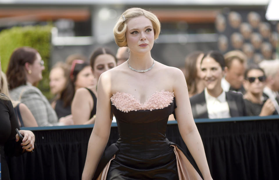 Elle Fanning arrives at the 74th Primetime Emmy Awards on Monday, Sept. 12, 2022, at the Microsoft Theater in Los Angeles. (Photo by Richard Shotwell/Invision/AP)