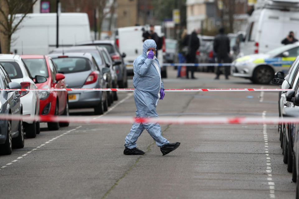 A forensic officer on Chalgrove Road, Tottenham, north London, where a 17-year-old girl has died after she was shot Monday evening (Picture: PA)