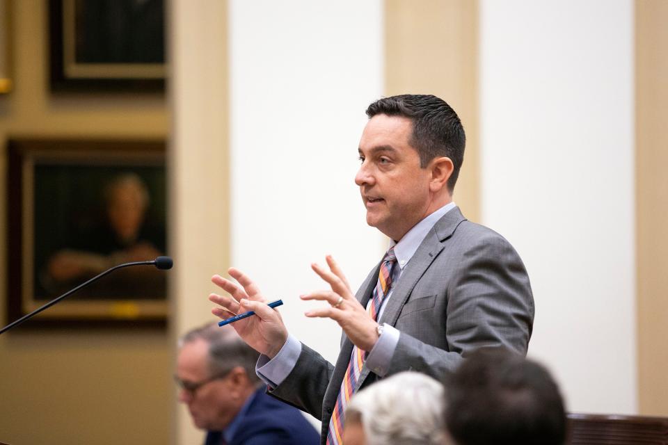 Luke Newman argues on behalf of the Florida Police Benevolent Association on Wednesday, Dec. 7, 2022 in a case concerning Marsy's Law.