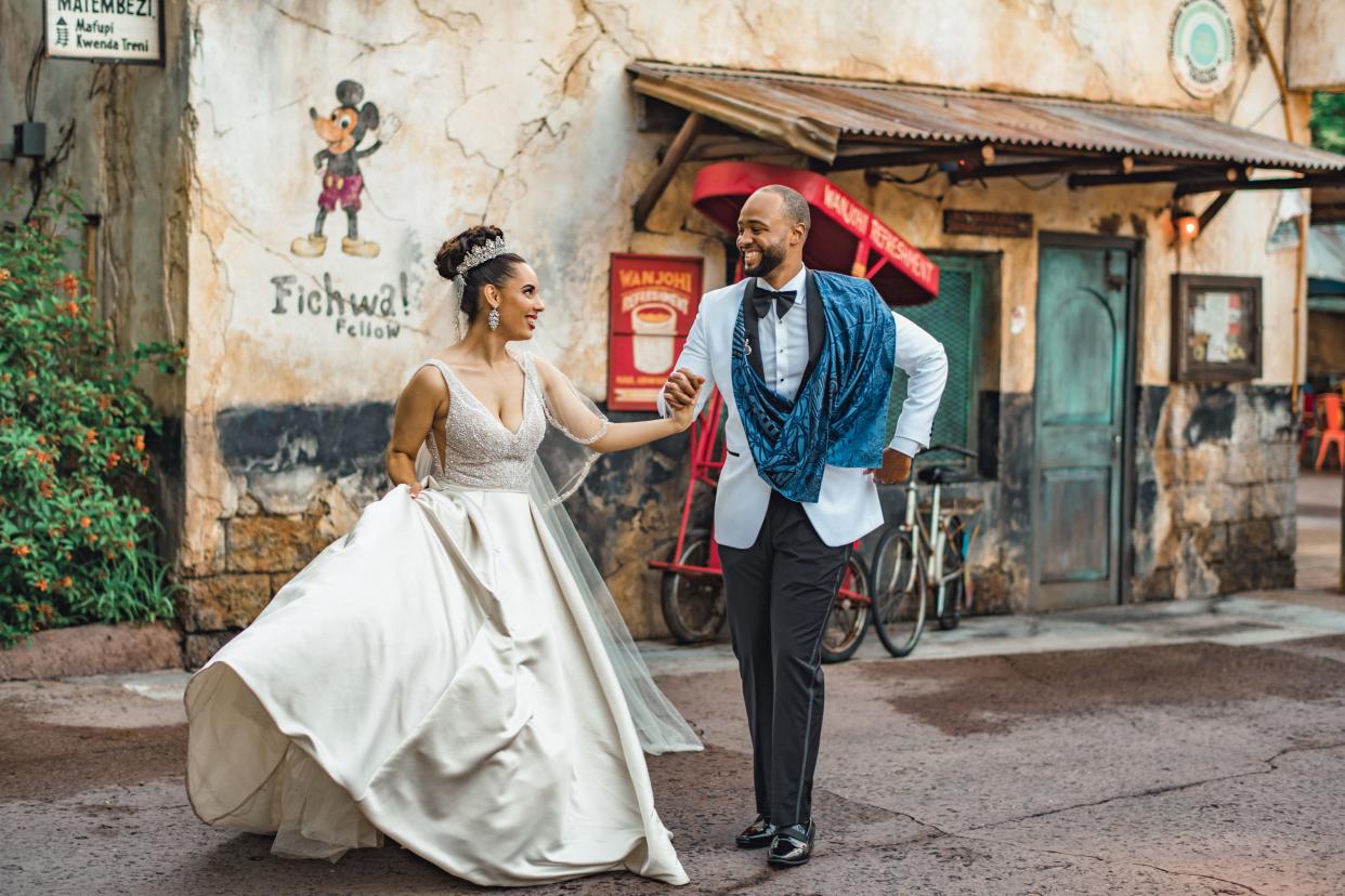 Bridal portrait sessions inside Disney theme parks must be booked through Disney’s Fairy Tale Weddings & Honeymoons.