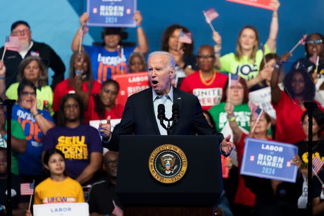 President Joe Biden speaks during a political rally in Philadelphia on Saturday, June 17.