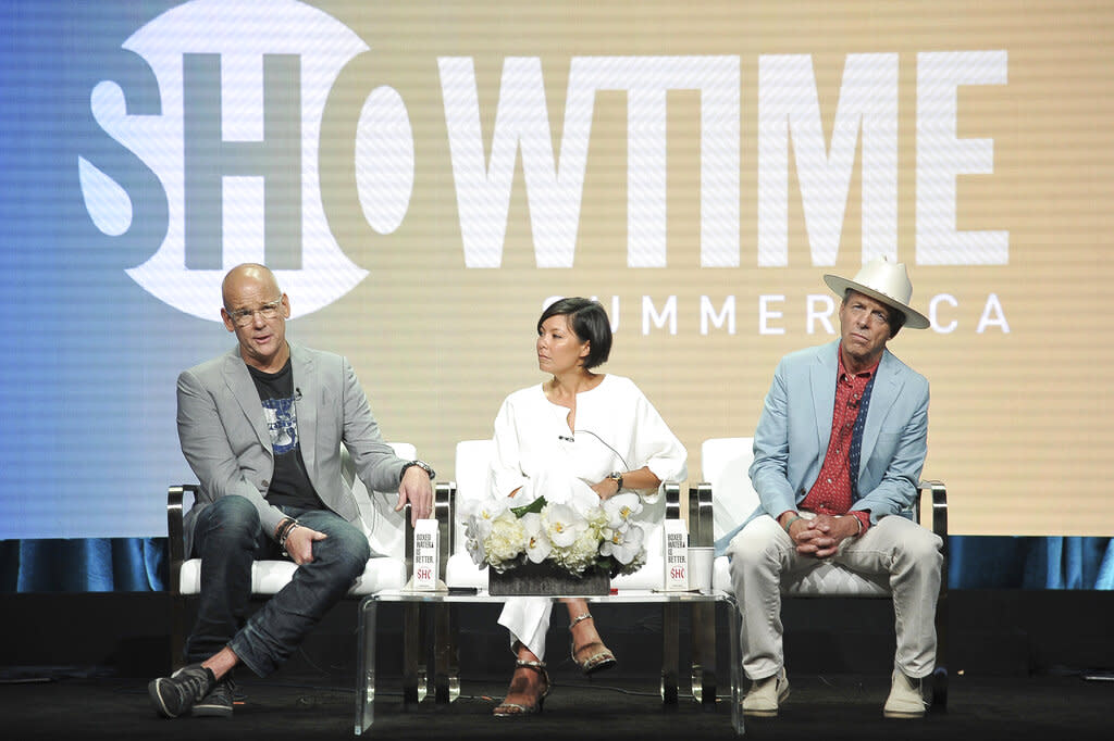 John Heilemann, Alex Wagner and Mark McKinnon talk about “The Circus” at the Television Critics Association in 2019. - Credit: (Photo by Richard Shotwell/Invision/AP)