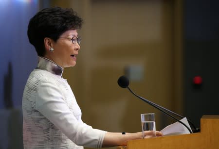 Hong Kong Chief Executive Carrie Lam attends a news conference in Hong Kong