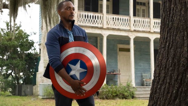 Anthony Mackie as Sam Wilson holding the Captain America shield in "Falcon and the Winter Soldier." Anthony Mackie will star as Captain America in "Captain America: New World Order."<p>Marvel Studios</p>