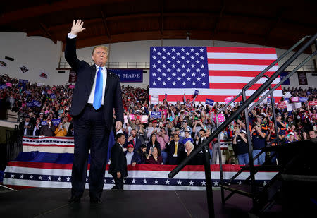 FILE PHOTO: U.S. President Donald Trump arrives to speak at a Make America Great Again rally in Richmond, Kentucky, U.S., October 13, 2018. REUTERS/Joshua Roberts/ File Photo