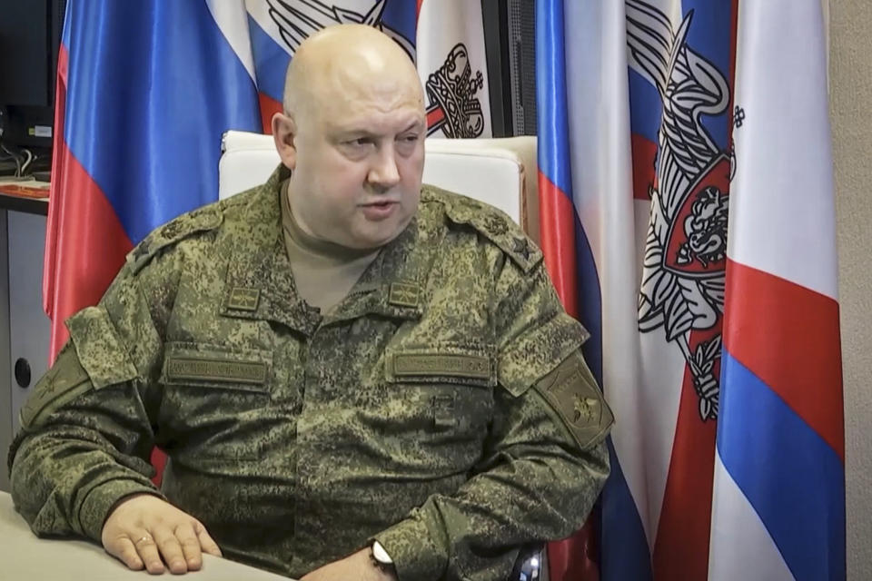 Image: Russian Joint Group of Forces Commander Surovikin interview (Russian Defence Ministry / via EPA)