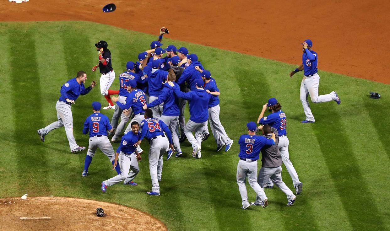Presumably, the Chicago Cubs' championship T-shirts are flying off the shelves. (Photo: Tim Bradbury/Getty Images)