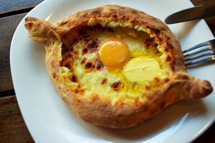 A Georgian cheese boat with egg.