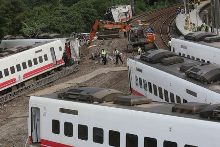 Carriages of a derailed train are seen in Yilan, Taiwan October 22, 2018. REUTERS/Eason Lam