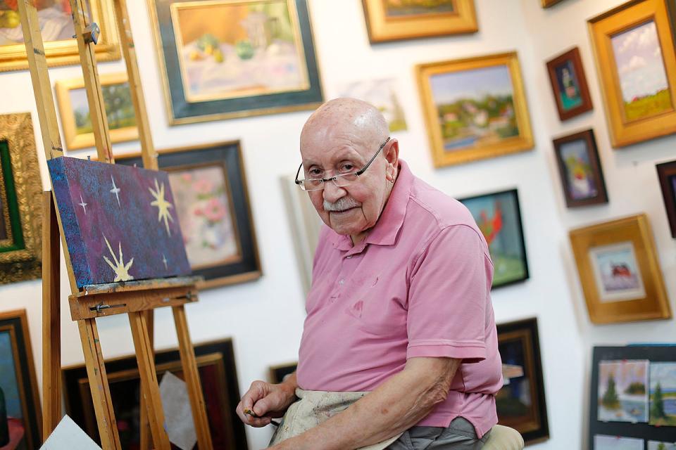 Rockland artist Donald Dacier, 88, works two days a week in his fourth-floor studio of the ET Wright Building in Rockland. A retired technical illustrator, he volunteered to teach an oil painting class at the Rockland Senior Center.