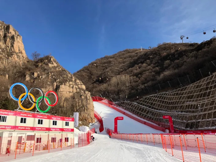 The finish line at the skiing events in XX is surrounded by desert scape and little else. (Yahoo Sports)
