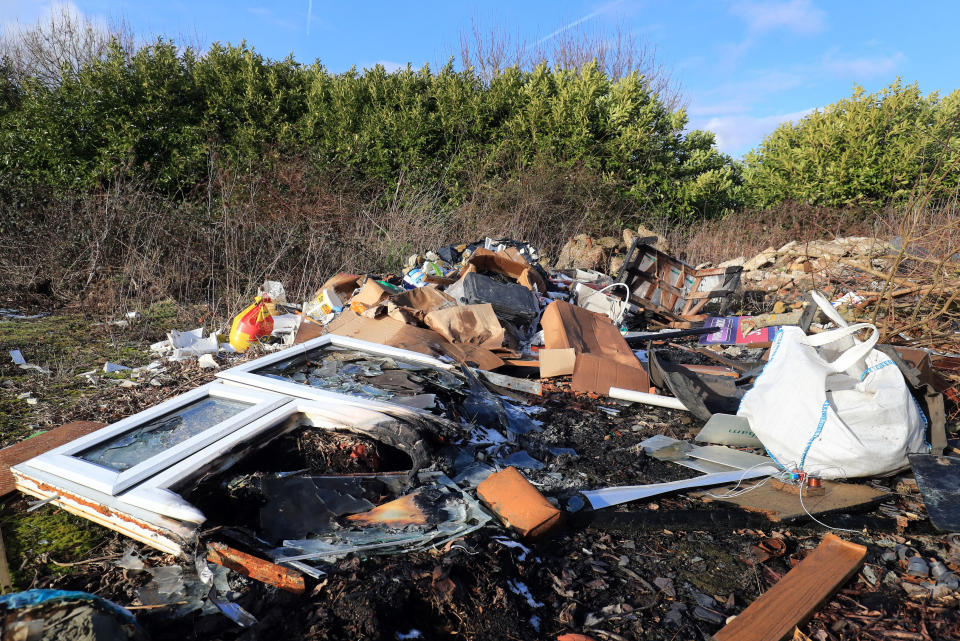 File photo dated 31/01/19 of a view of rubbish left by fly-tippers near Ashford in Kent, as charging householders to legally dump their rubbish could trigger a rise in the illegal practice of fly-tipping, environmental campaigners have warned.