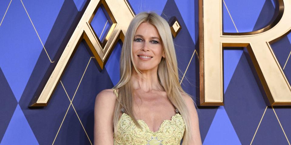 claudia schiffer and chip the cat attend the world premiere of argylle at the odeon luxe leicester square on january 24, 2024 in london, england