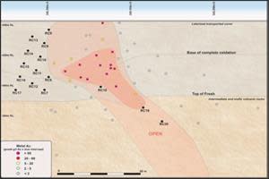 Long section of the Endeavour deposit showing pierce points of the November 2022 RC Drilling Programme