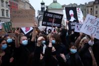 People protest against imposing further restrictions on abortion law in Krakow