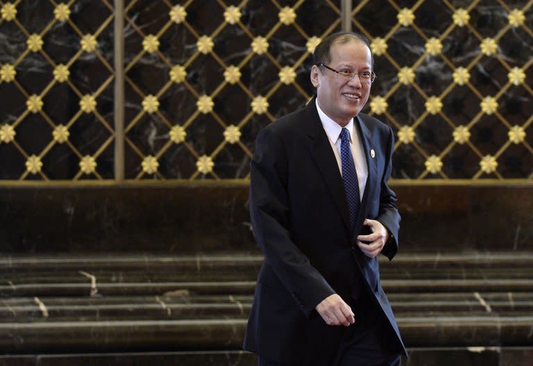 Philippine President Benigno Aquino, pictured as he arrives for meetings at the ASEAN summit in Bandar Seri Begawan, on April 25, 2013. Aquino vowed on Monday to acquire fighter jets, air defence radar and other equipment within three years to bolster the country's weak air force, amid a territorial dispute with China