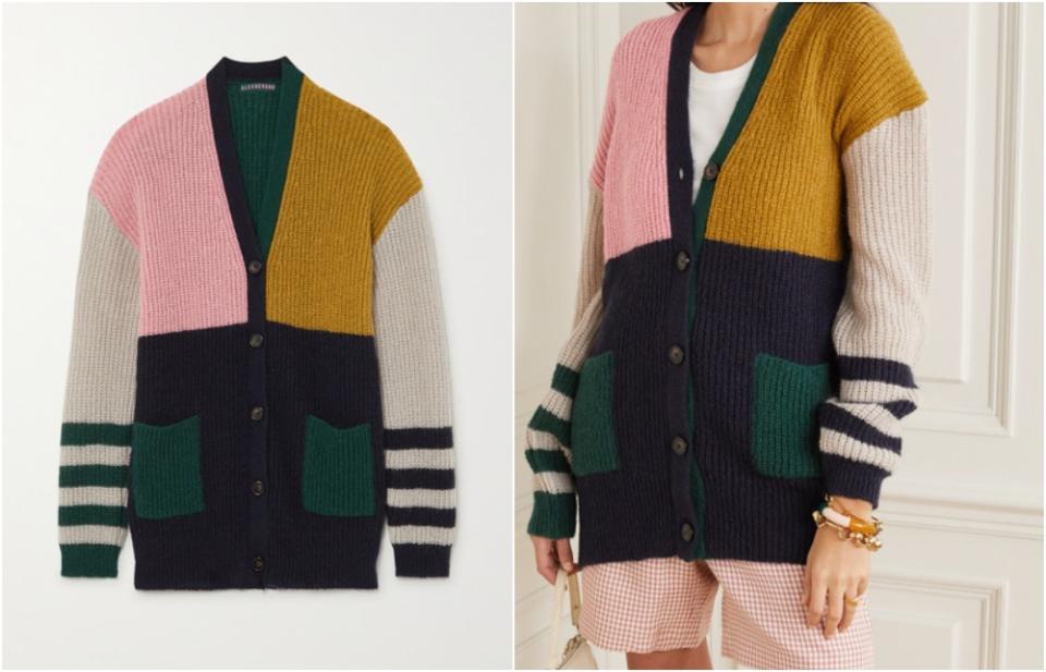 ALEXACHUNG Nora color-block ribbed-knit cardigan