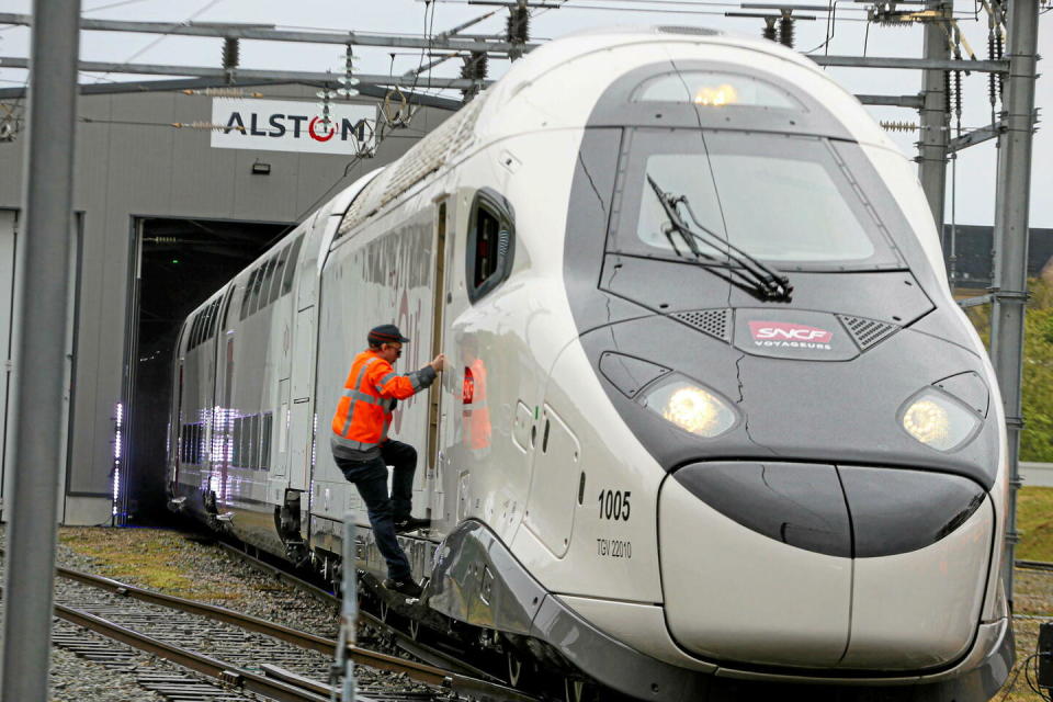 Présentation du futur TGV M aux usines Alstom de Belfort, le 29 avril 2024.  - Credit:Christine Dumas/MaxPPP/L'Est Républicain