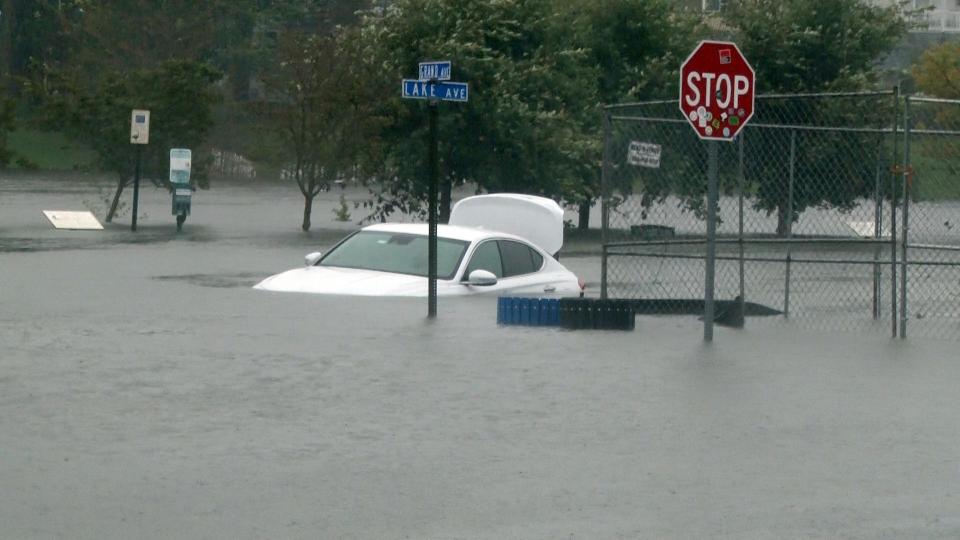 A car submerged in flood waters in Asbury Park