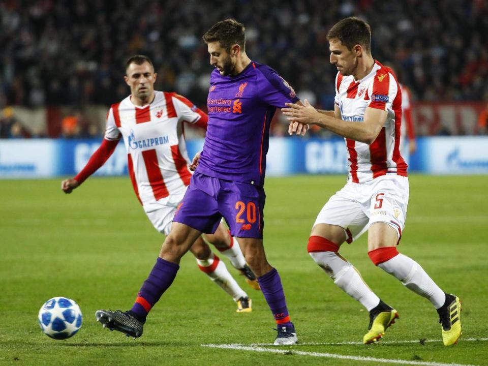 Lallana was unable to inspire Liverpool to fight back against Red Star in Belgrade (Getty)