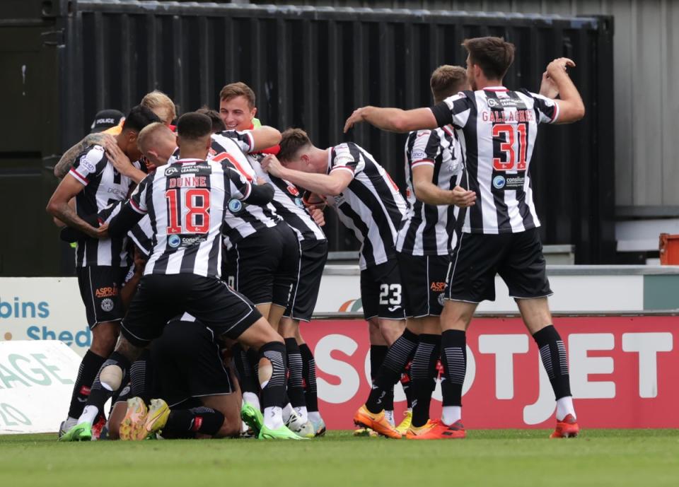 St Mirren’s Jonah Ayunga celebrates against Celtic (Steve Welsh/PA) (PA Wire)