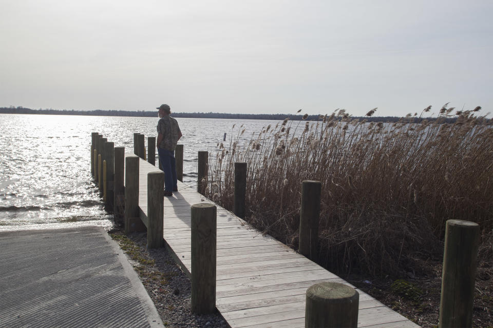 Flemington Road resident Sam Malpass of Wilmington, N.C.,, walks to the landing at Sutton Lake near his home on Wednesday, Feb. 19, 2014. Malpass, who refuses to fish on the lake, is part of a small community nearby the L.V. Sutton Complex operated by Duke Energy that feels the lake and well water could be polluted from spill off and seepage from large coal ash ponds. “If you want to know what it’s like living near a coal ash pond, this is it,” said Malpass, 67, a retired carpenter and Vietnam veteran. “We’re afraid to drink the water because we don’t know what’s in it. We can’t eat the fish because we don’t know if it’s safe anymore. It’s changed our lives out here.” (AP Photo/Randall Hill)