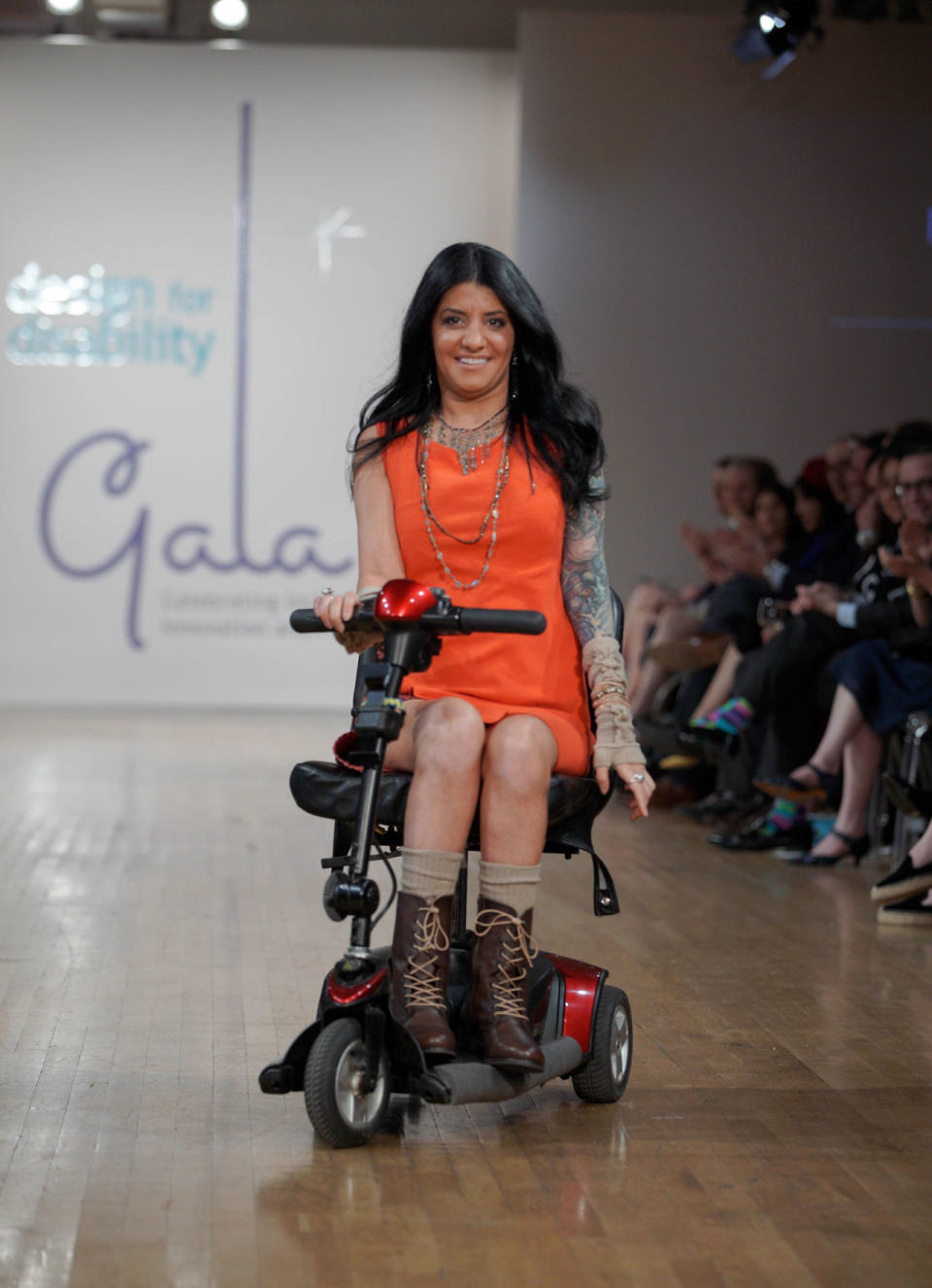Model Bernadette Scarduzio at the Cerebral Palsy Foundation Design for Disability show. (Photo: Richard Copier)
